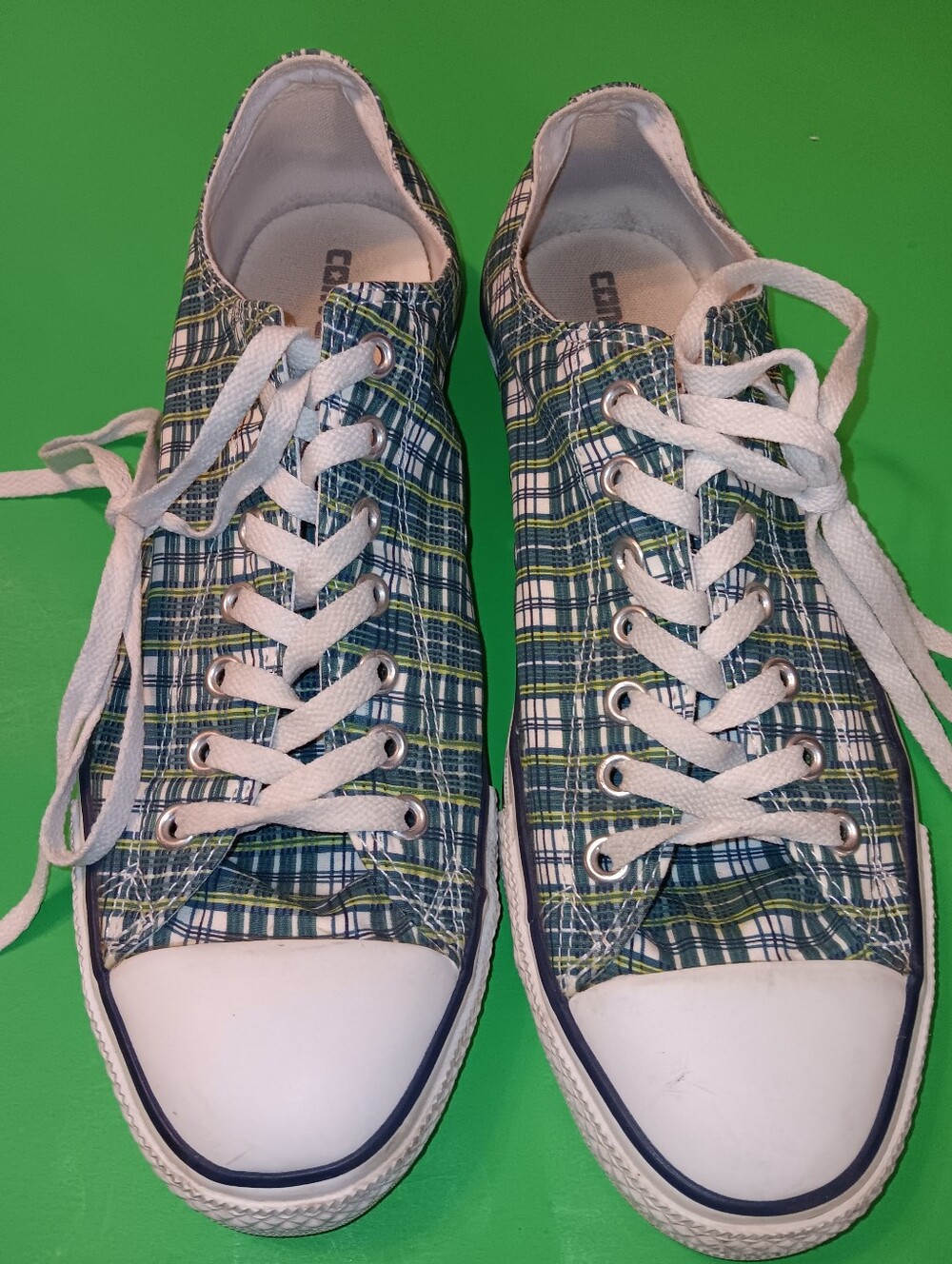 2008 Converse Green/White Plaid Low Top Shoes/Sneakers Preowned Men's Size 12 - Picture 2 of 13